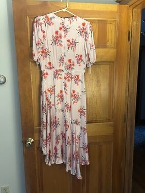 AMUR Pink Floral Puff-Sleeve Midi Dress